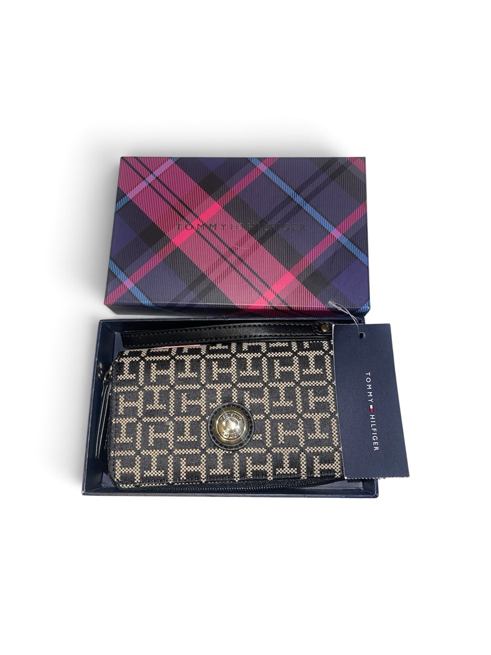 Tommy Hilfiger Monogram Zip Card Case Wallet - Navy/Beige/Black